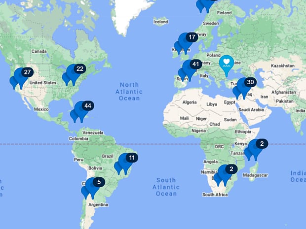 A map of Adopt The Blue initiatives